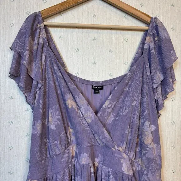 Torrid Double Flutter Sleeve Romper size 4X Floral Gauze Knit Whimsical Spring - Picture 9 of 13